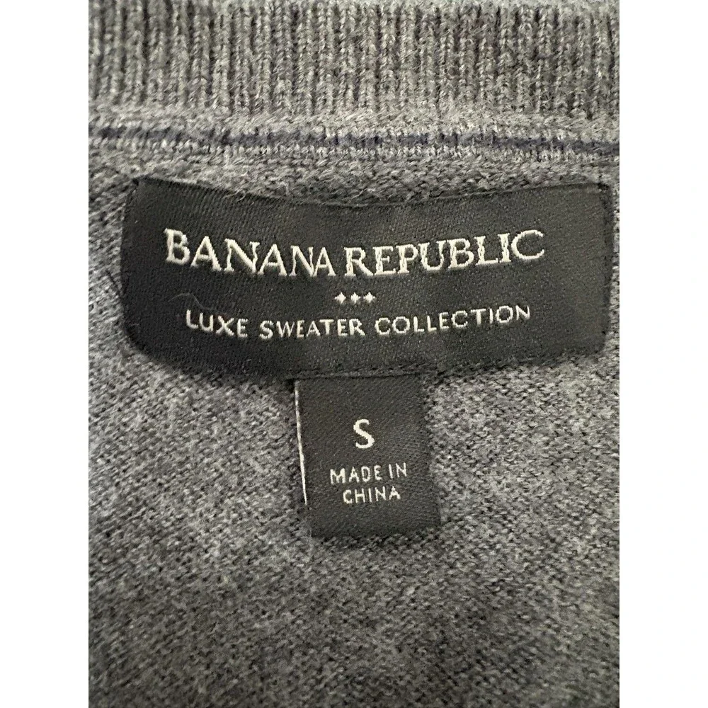 Banana Republic Sweater Mens S Gray Cotton Nylon V-Neck Lightweight Pullover